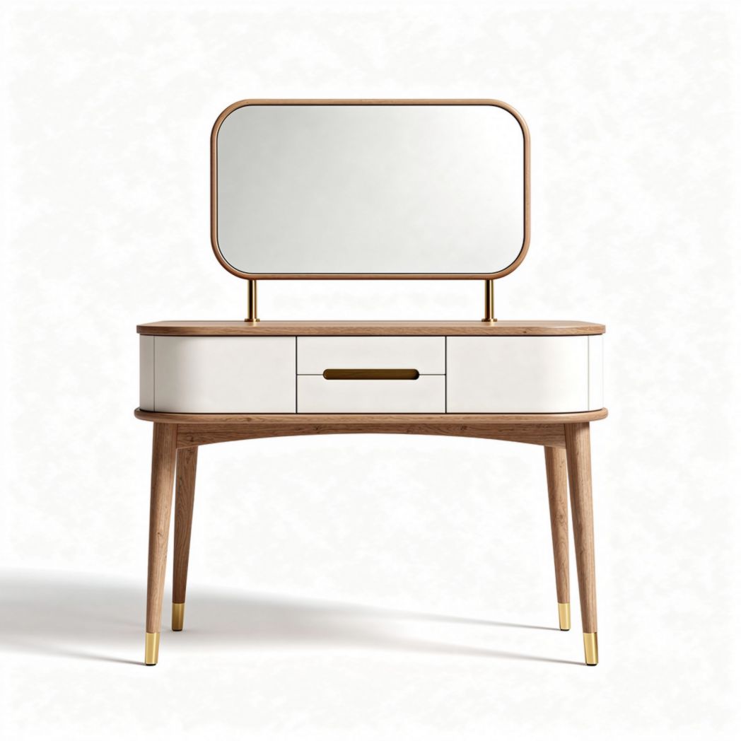 Wooden vanity table with mirror and drawer in natural finish 80 x 40 x 75cm