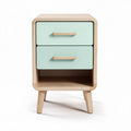 Wooden nightstand with two drawers and open shelf in mint green finish