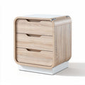 Wooden bedside table with three drawers and a white base 40 x 40 x 60cm