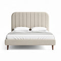 Upholstered platform bed with curved headboard in beige 200 x 160 x 120cm