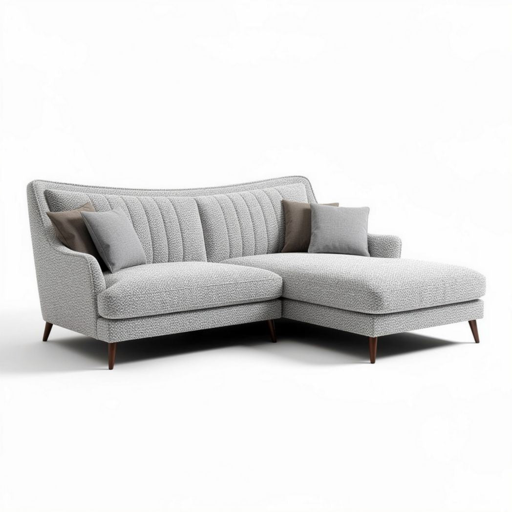Sectional sofa in light gray fabric with cushions 210 x 90 x 85cm