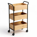 Wooden rolling cart with three storage baskets and metal frame 80 x 40 x 90cm