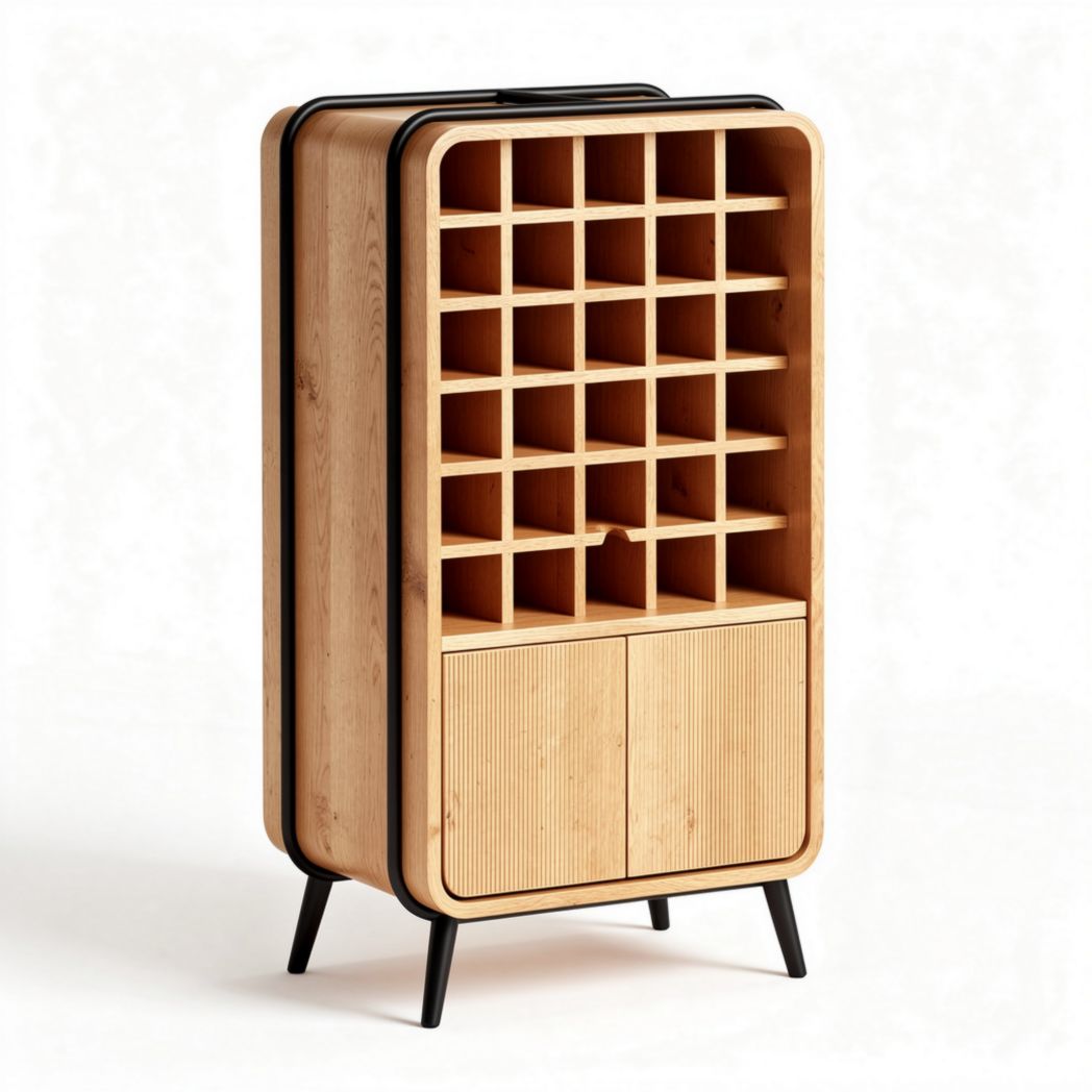 Wooden storage cabinet with open shelving and two doors 100 x 50 x 180cm