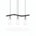 Modern pendant light fixture with three frosted glass shades and metal accents 60 x 15 x 25cm