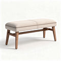 Upholstered storage bench with wooden legs in beige fabric 120 x 40 x 45cm