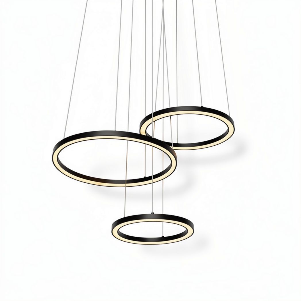 Modern circular pendant light fixture in black and gold finish 60 x 60 x 10cm