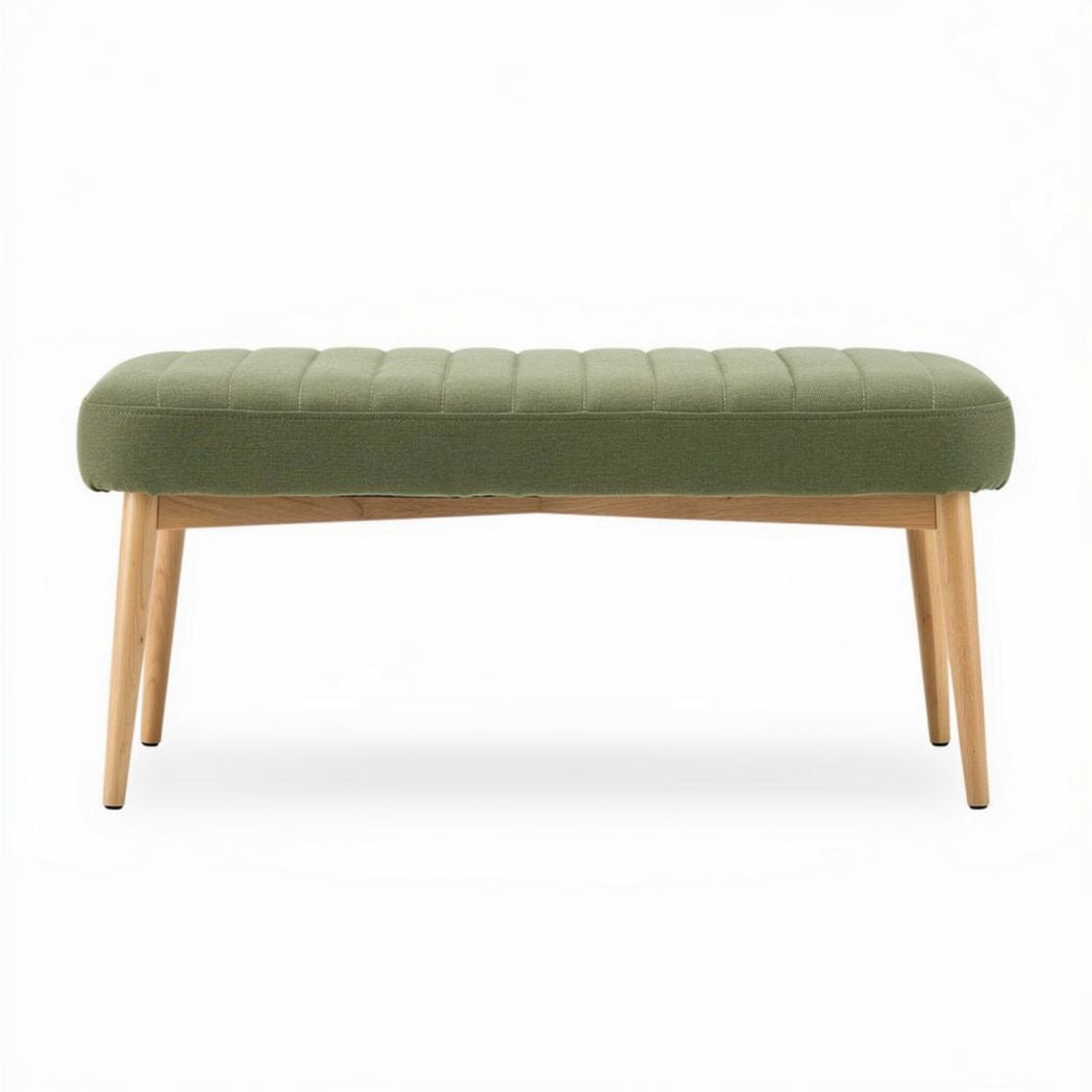 Green upholstered bench with wooden legs 90 x 40 x 45cm for indoor use