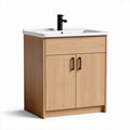 Bathroom vanity cabinet with sink and black faucet in natural wood finish 70 x 50 x 90cm