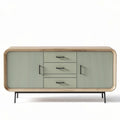 Modern wooden sideboard with green doors and three drawers 150 x 40 x 60cm