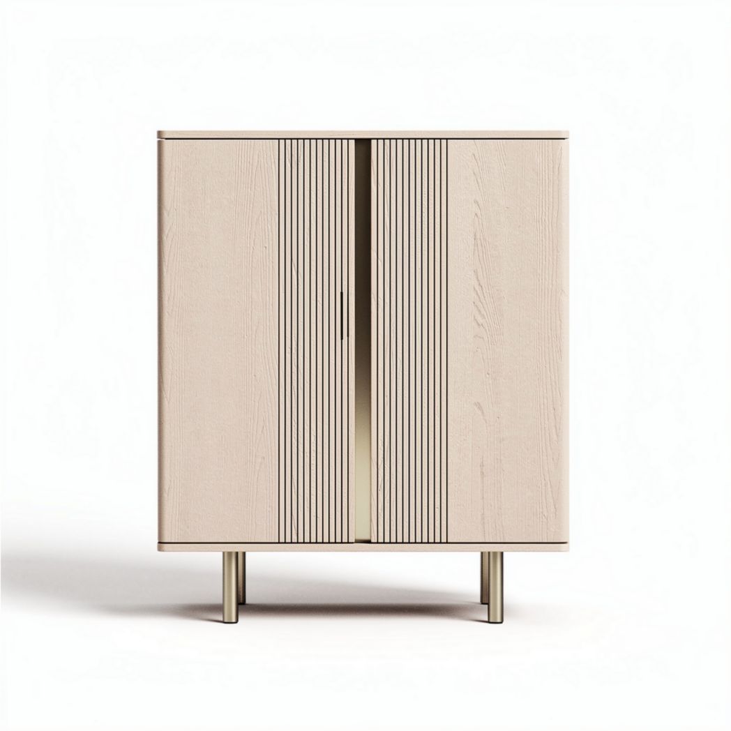 Wooden storage cabinet with slatted design and metallic legs 70 x 40 x 90cm