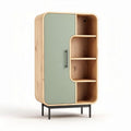 Wooden cabinet with green door and open shelves size 80 x 40 x 140cm